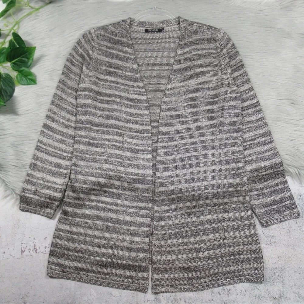 NIC+ZOE Silver & Black Open Front Knit Cardigan Women’s Size Medium